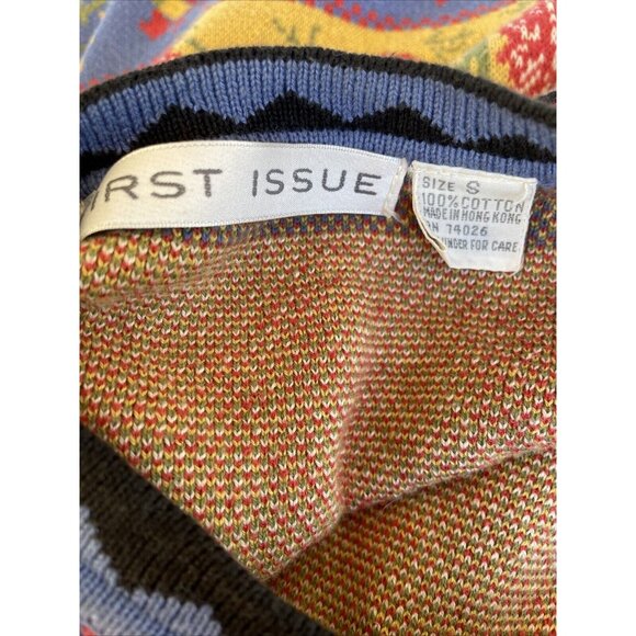 Vintage First Issue 100% Cotton Floral Knit Cardigan Sweater With Full Button Fr - Picture 5 of 10